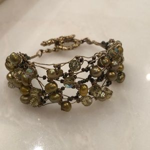 Handmade gold wire and stone bracelet